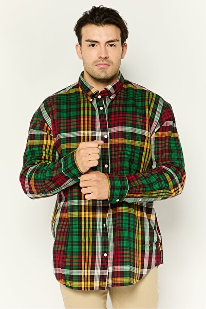 Gant قميص رجالي قصة مريحة بأكمام طويلة ومنقوش بقصّة مريحة، متعدد الألوان