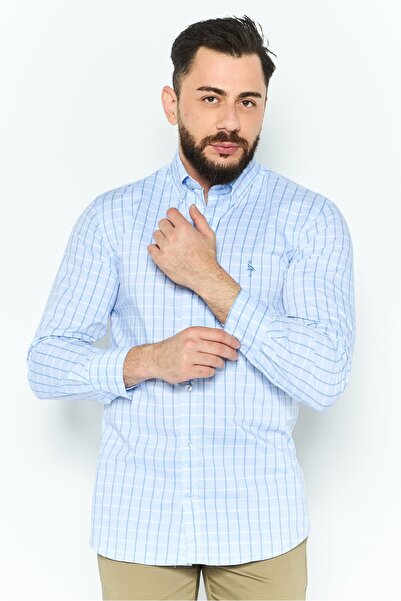 TailorByrd قميص رجالي كاجوال بأكمام طويلة ومناسب للأداء، أزرق فاتح