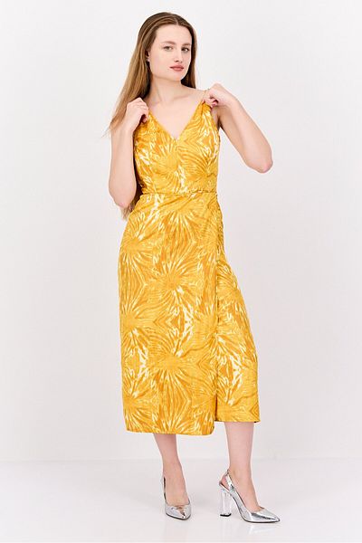 Scotch & Soda Women Allover Print Midi Dress, Dark Yellow
