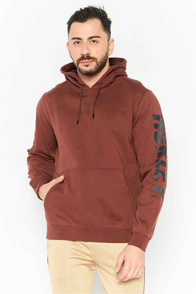 Hurley Men Hooded Brand Logo Long Sleeve Sweatshirt, Brown