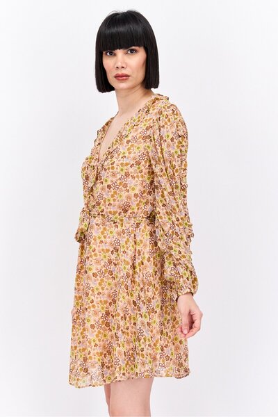 Scotch & Soda Women Floral Print Mini Dress, Peach Combo