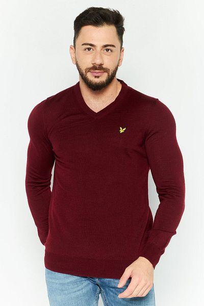 Lyle & Scott Men V-neck Embroidered Logo Sweater, Maroon