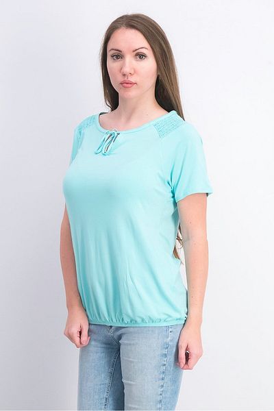 Tchibo Women Boat Neck Plain Short Sleeve Blouse, Aqua