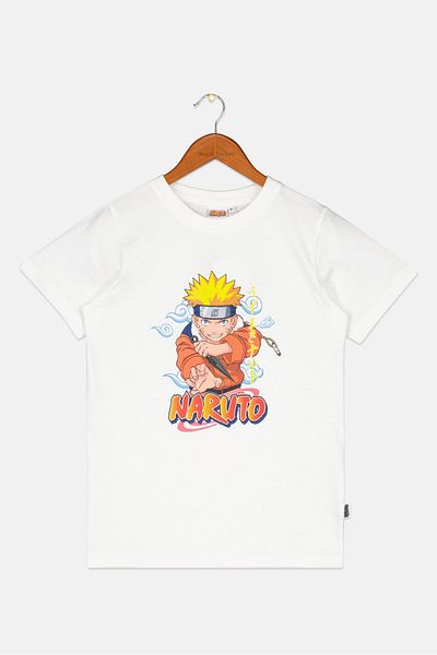 NARUTO تي شيرت للأطفال الأولاد بأكمام قصيرة ورقبة دائرية وطبعة جرافيكية، أبيض