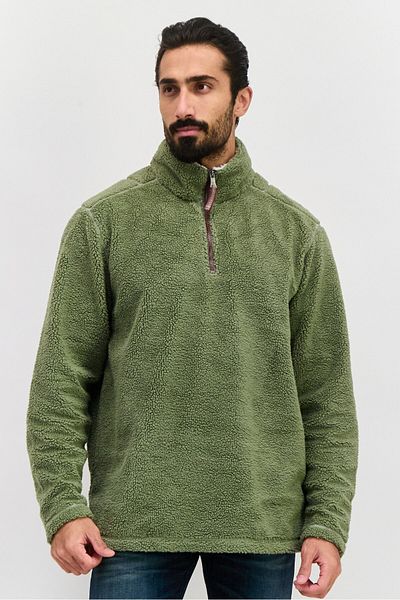 True Grit Men Mock Neck Plain Long Sleeves Sweatshirt, Green
