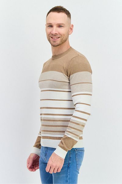 Sorbino Men Crew Neck Stripe Sweater, Taupe