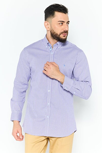 TailorByrd Men Regular Fit Gingham Long Sleeve Casual Shirt, Purple
