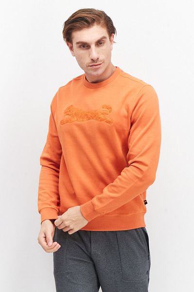 Le tigre Men Crew Neck Long Sleeve Brand Logo Sweatshirt, Orange