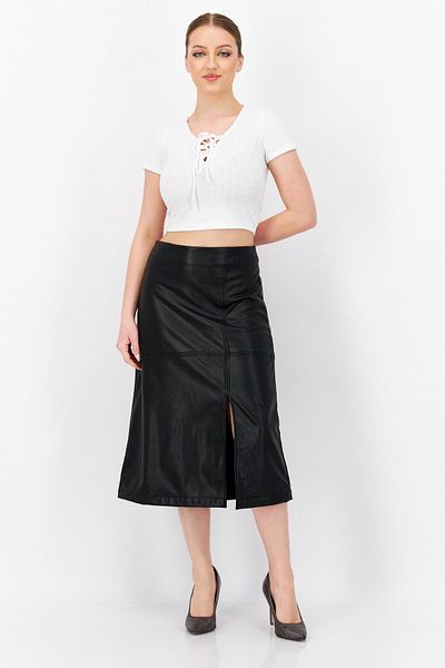 Anne Klein تنورة ميدي سادة للنساء، باللون الأسود