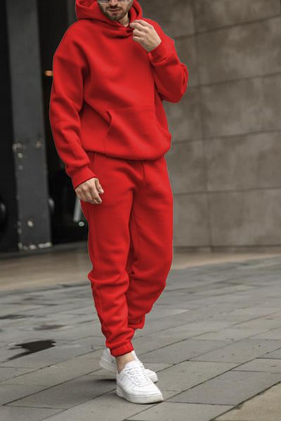 ruNadeS Men's Soft Textured Oversize Hooded Tracksuit Set with Elastic Legs - Casual