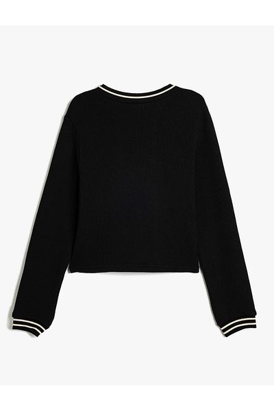 Koton New Season Embroidery Detailed Long Sleeve Buttoned Ribbed V-Neck Knitwear Cardigan
