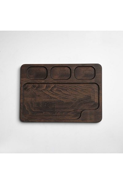 Davi Ahşap Wooden Natural Hornbeam Serving Plate - Multi-Compartment Presentation Plate