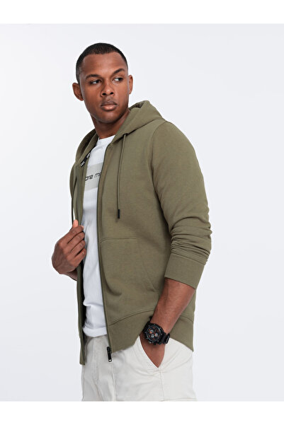 OMBRE BASIC pánská bavlněná strečová mikina - olivová V2 OM-SSBZ-0160 XXL