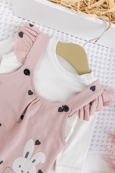 Babymod Heart Patterned Ruffled 100% Cotton Baby Girl Combed Cotton Jumpsuit