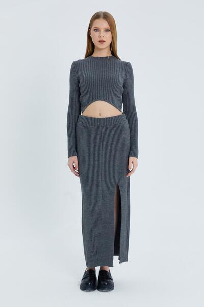 Shopping Shop Gray Knitwear Skirt Set