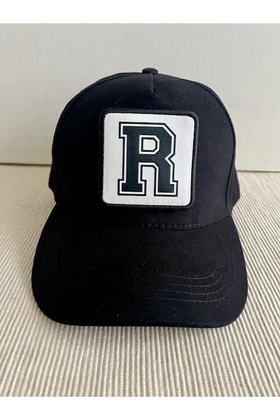 CosmoOutlet 100% Cotton Men's Black Hat with Letter R Adjustable Changeable Sticker on the Back