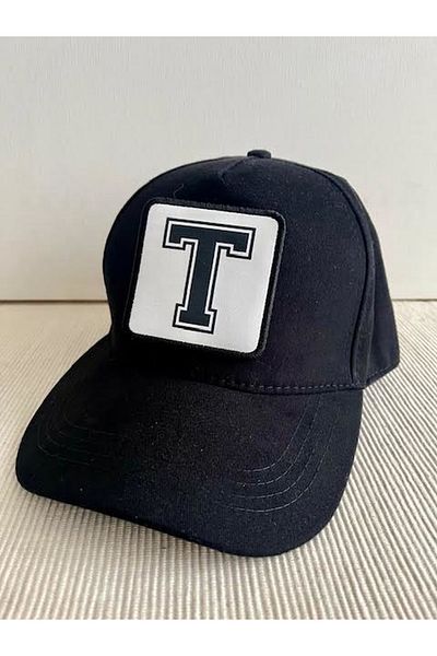 CosmoOutlet Men's 100% Cotton Black Hat with Letter t Adjustable Changeable Sticker on the Back