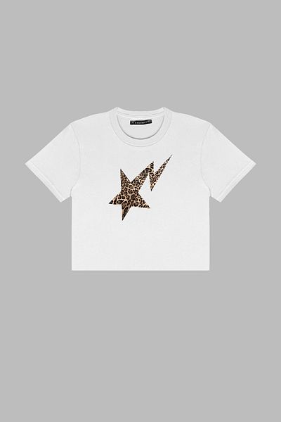 Sekizbiraltı Crop Top alb cu imprimeu Leopard Falling Star