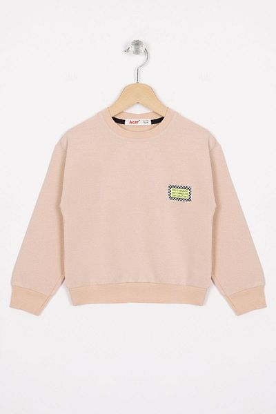 zepkids Crew Neck Long Sleeve Beige Color Girls' Sweatshirt