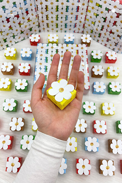 ZEYMERADE Dağıtmalık Hediyelik Papatya Desen Kutu Kına, 50 Adet, Düğün, Kına,...