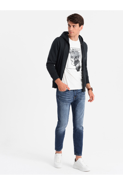 OMBRE Pánská bavlněná mikina BASIC rozepnutá - černá V9 OM-SSBZ-0160 M