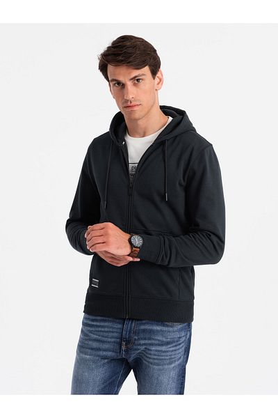 OMBRE Pánská bavlněná mikina BASIC rozepnutá - černá V9 OM-SSBZ-0160 S