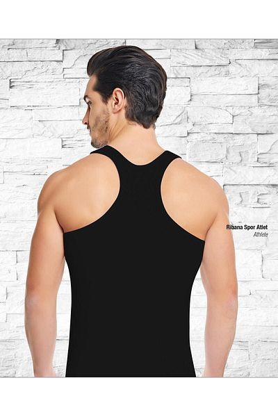 KEYAL Tutku Men's Black Elastane (Lycra) Sports Singlet 6 Pack