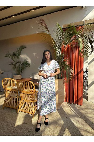 LOCH BUTİK Rochie Midi Thales pentru femei cu model de flori violet
