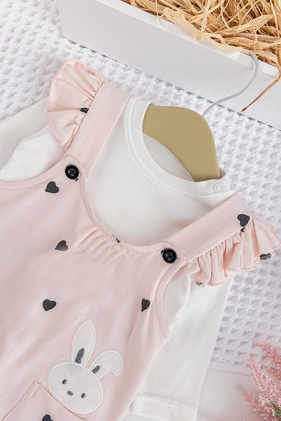 Babymod Heart Patterned Ruffled 100% Cotton Baby Girl Combed Cotton Jumpsuit