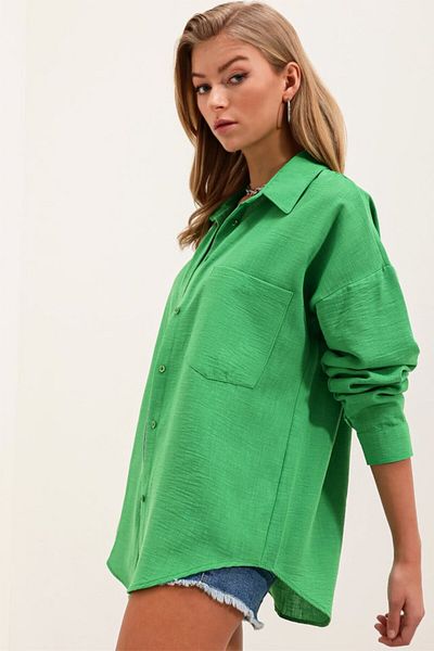 gelirr 20153 Cămașă oversize cu un singur buzunar - verde