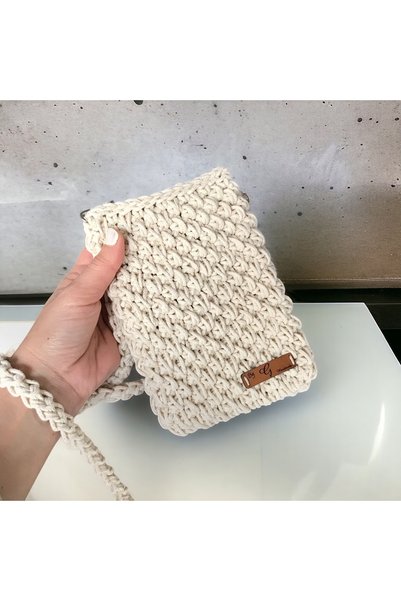 By G Tasarım Phone Bag / Ecru Macrame Rope Knit Mini Bag