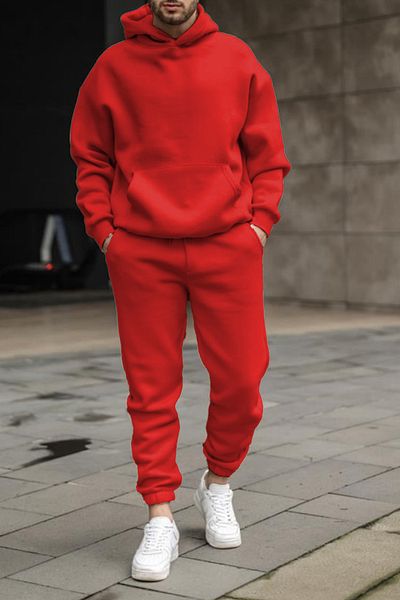 ruNadeS Men's Soft Textured Oversize Hooded Tracksuit Set with Elastic Legs - Casual