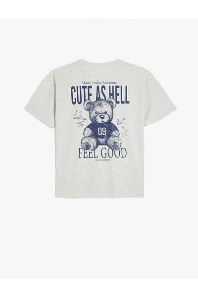 Koton Crew Neck Short Sleeve Oversize T-Shirt with Bear Print on the Back