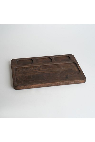 Davi Ahşap Wooden Natural Hornbeam Serving Plate - Multi-Compartment Presentation Plate