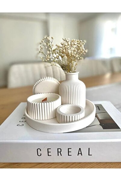 aymumi home Beyaz Renk özel Tasarım Kokulu Mum ve Vazo Aksesuar Hediyelik Seti (Tealigt hariçtir)