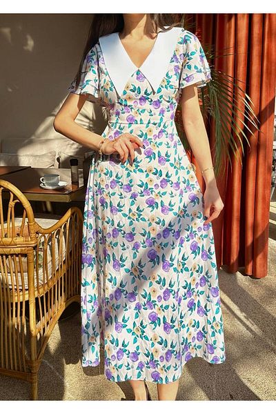 LOCH BUTİK Rochie Midi Thales pentru femei cu model de flori violet