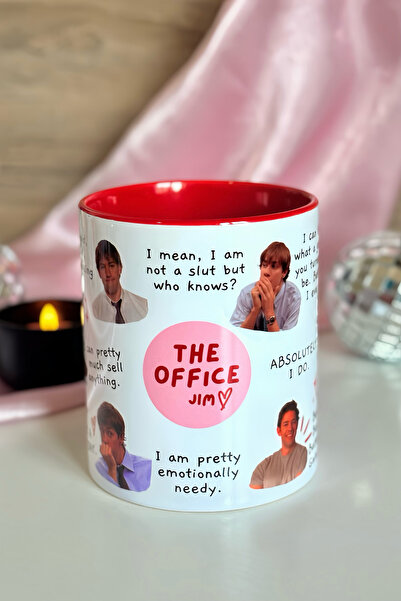 Cool Stuff THE OFFICE JIM HALPERT İçi ve Kalp Kulbu Kırmızı Kupa