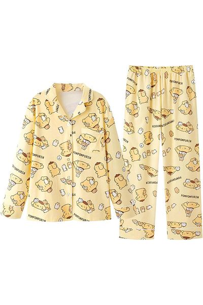 AURASTİL Set pijama cămașă cu mânecă lungă pentru femei POMPOM