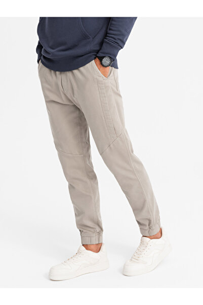 OMBRE Ανδρικά πλεκτά joggers με πιέτες - στάχτη V1 OM-PAJO-0202 XL