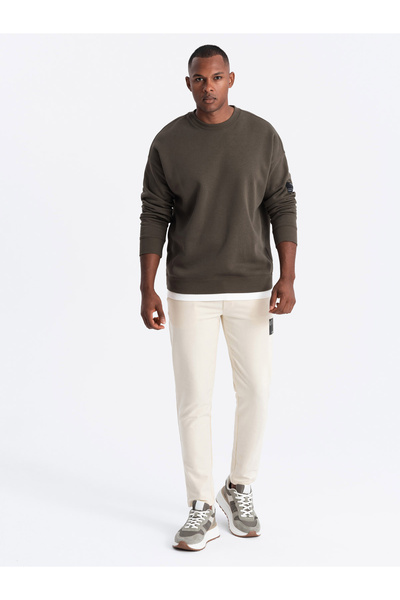 OMBRE Ανδρικό φούτερ με λογότυπο - κρεμ V2 OM-PASK-0167 S