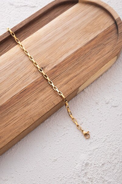 ByFlorya Jewelry Çelik Dikdörtgen Zincir Halhal Denizde Yazın Günlük Kullanıma Uygun Kararmaz Halhal 3mm 22cm 4cm