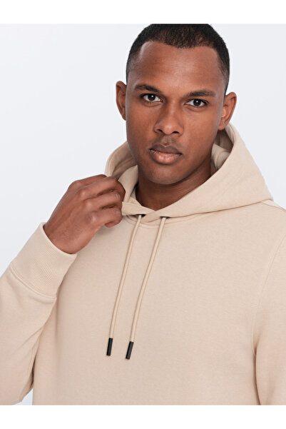 OMBRE BASIC pánská bavlněná mikina klokaní s kapucí - béžová V6 OM-SSBN-0161 XXL