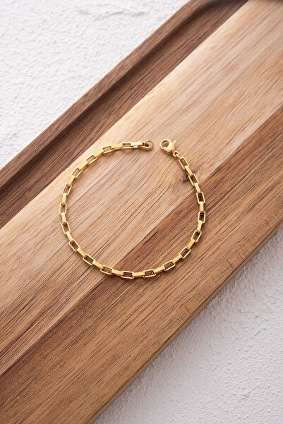 ByFlorya Jewelry Çelik Dikdörtgen Zincir Halhal Denizde Yazın Günlük Kullanıma Uygun Kararmaz Halhal 3mm 22cm 4cm
