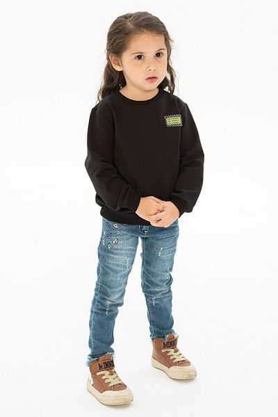 zepkids Langärmliges, schwarzes Mädchen-Sweatshirt mit Rundhalsausschnitt