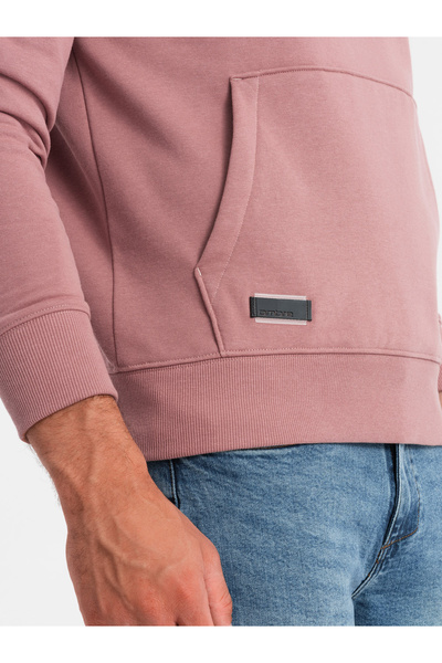 OMBRE Men's BASIC cotton sweatshirt kangaroo hoodie - dark pink V4 OM-SSBN-0161 XL