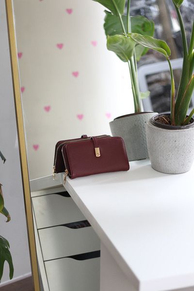 Moom Bag Women's Burgundy Gold Accessory Button Detailed Wallet