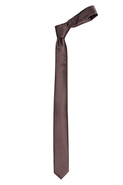 Tudors Απλό Slim Ανδρική Γραβάτα καφέ