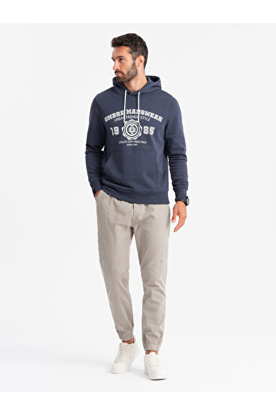 OMBRE Ανδρικά πλεκτά joggers με πιέτες - στάχτη V1 OM-PAJO-0202 XL