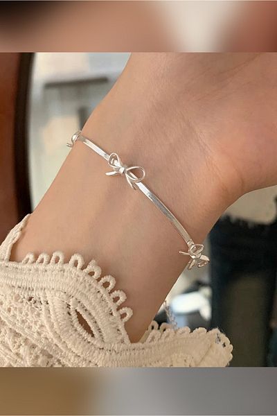 The Collection Coquette Bow Ribbon - Flat Italian Chain & Silver Steel Bracelet