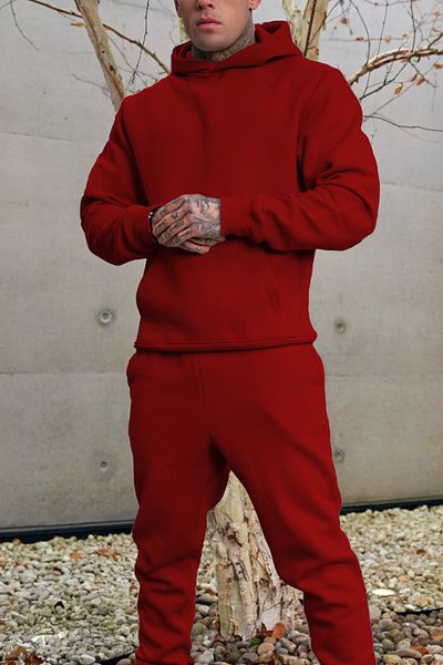 ruNadeS Men's Hooded Tracksuit Set with Raised Inside, Relaxed Fit and Elastic Legs - Sports